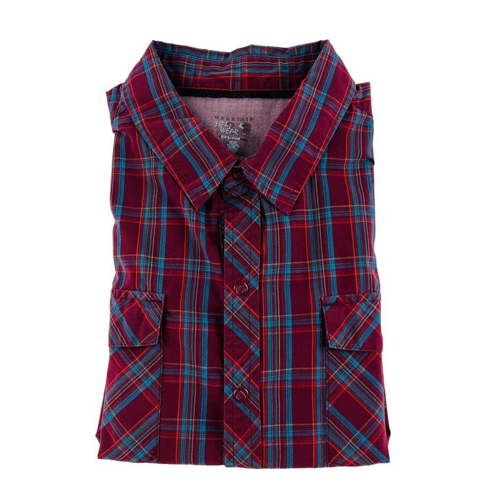 Mountain Hardwear Maroon w/ Blue & Yellow Check Short Sleeve Snap Up Size Large - Picture 1 of 6
